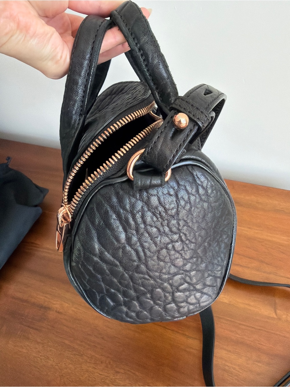 Alexander Wang Black Pebbled Leather Mini Duffel with Rose Gold Hardware - Picture 6 of 9